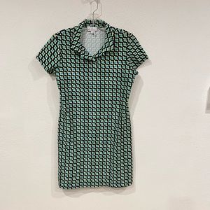 Jude Connally Geometric Collared Dress Size Small EUC black blue green